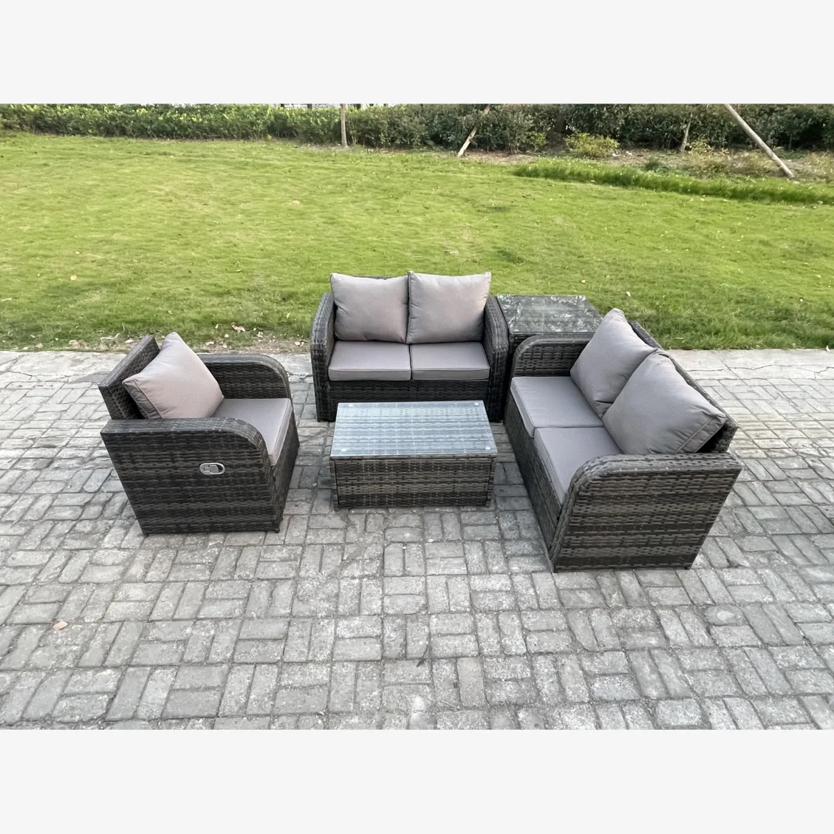 Fimous 5-Seater PE Rattan Set with Reclining Chairs & Glass Table Grey - Dark Grey Mixed – image 1