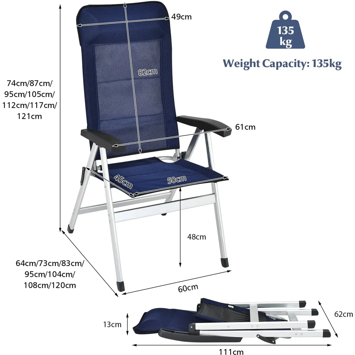 Costway 2-Piece Patio Folding Chairs - Blue – image 2