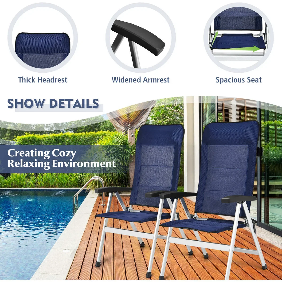 Costway 2-Piece Patio Folding Chairs - Blue – image 8