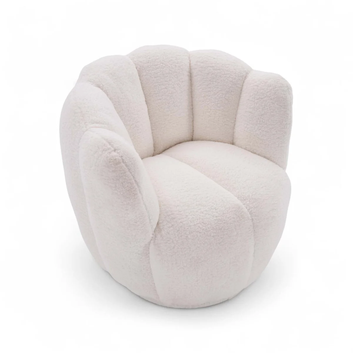 Teddy Boucle Fabric White Naomi Scalloped Barrel Chair - White – image 3