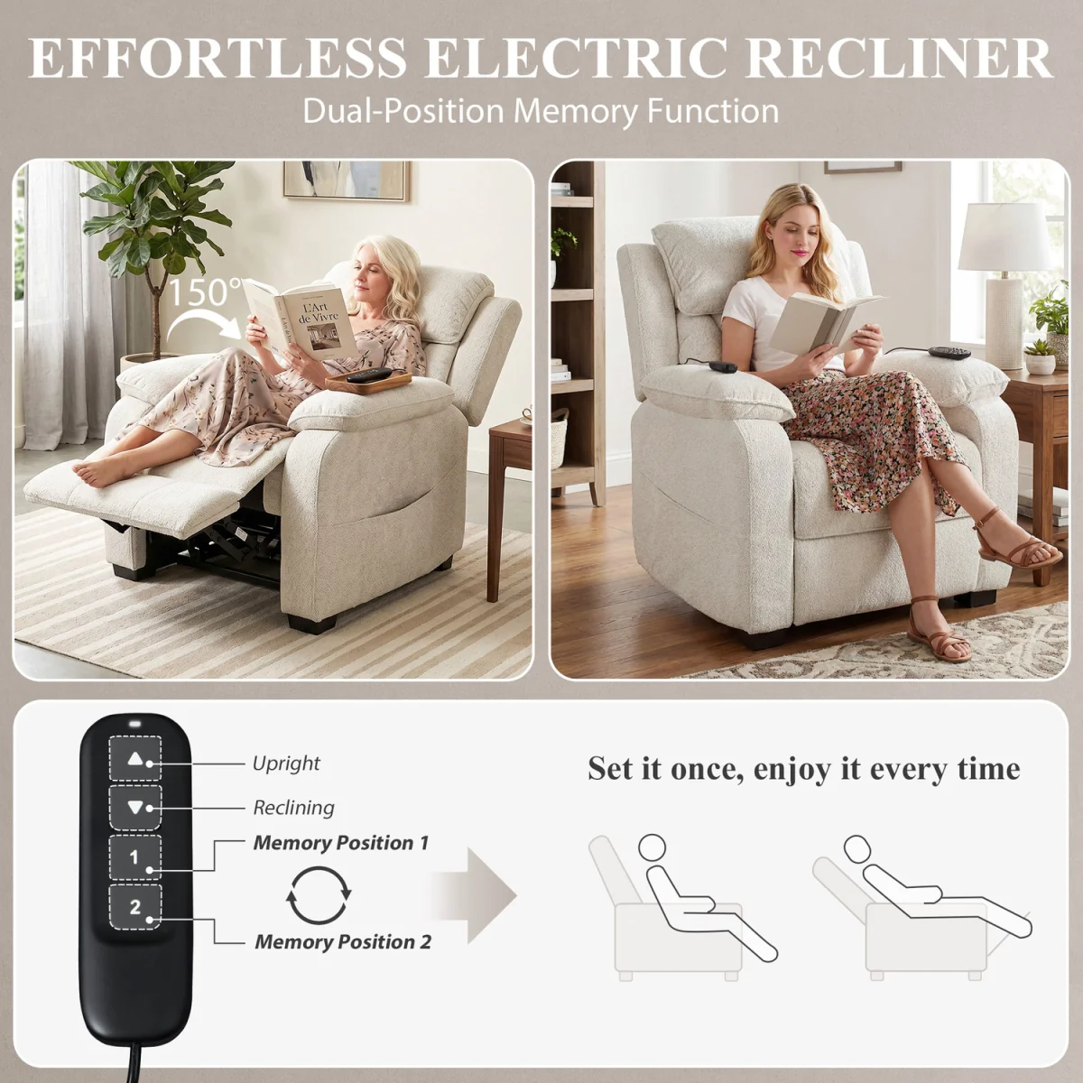 HOMCOM Power Recliner Chair with Heat - Cream – image 6