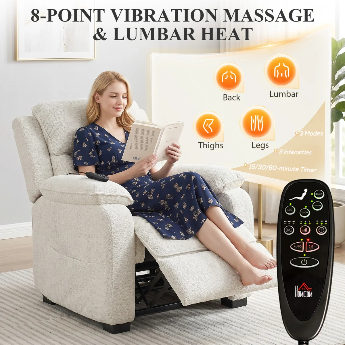HOMCOM Power Recliner Chair with Heat - Cream – image 7