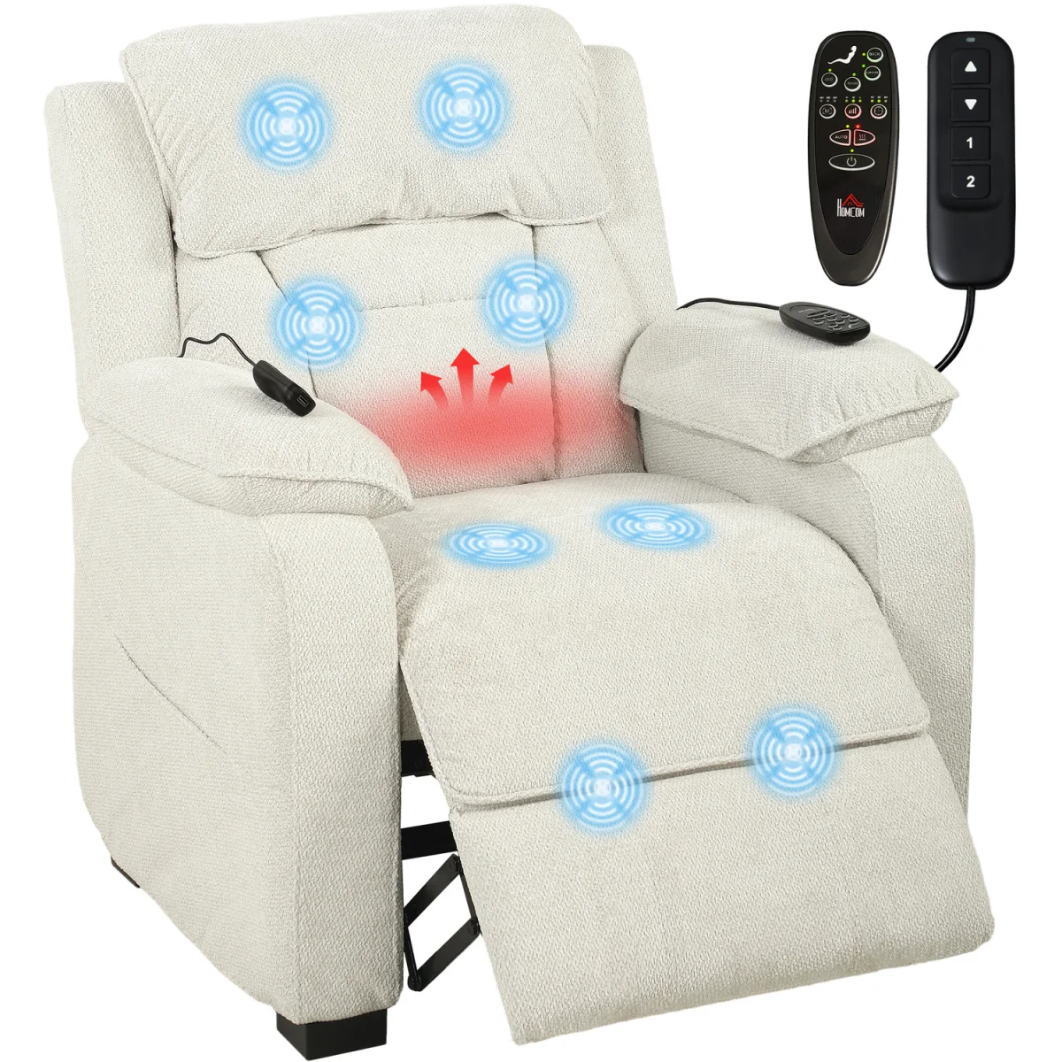 HOMCOM Power Recliner Chair with Heat - Cream – image 9