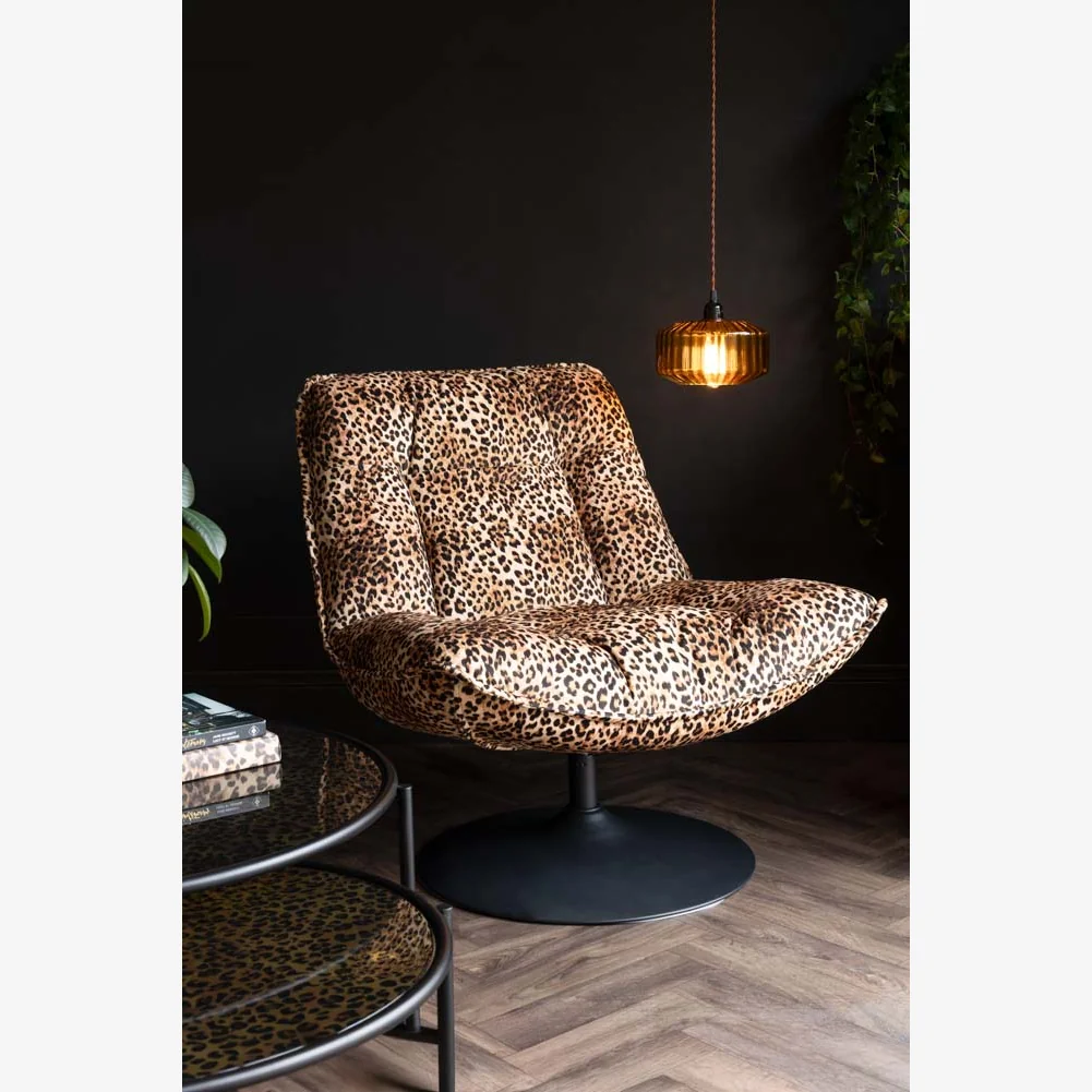 Leopard Print Velvet Swivel Chair