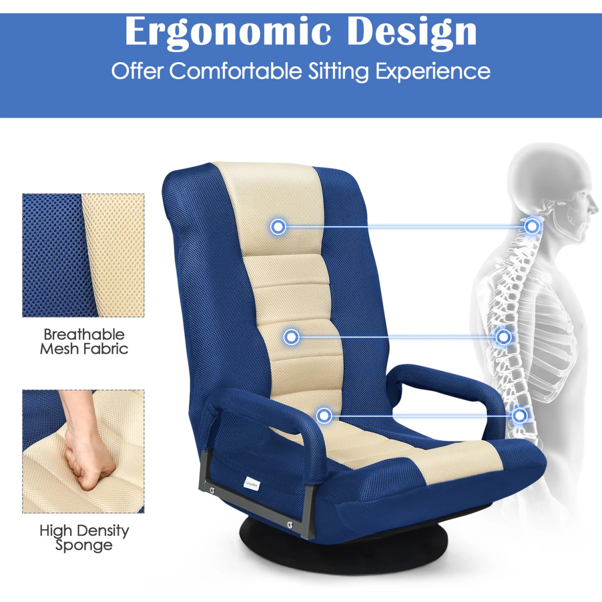 Foldable Floor Chair - Blue – image 2