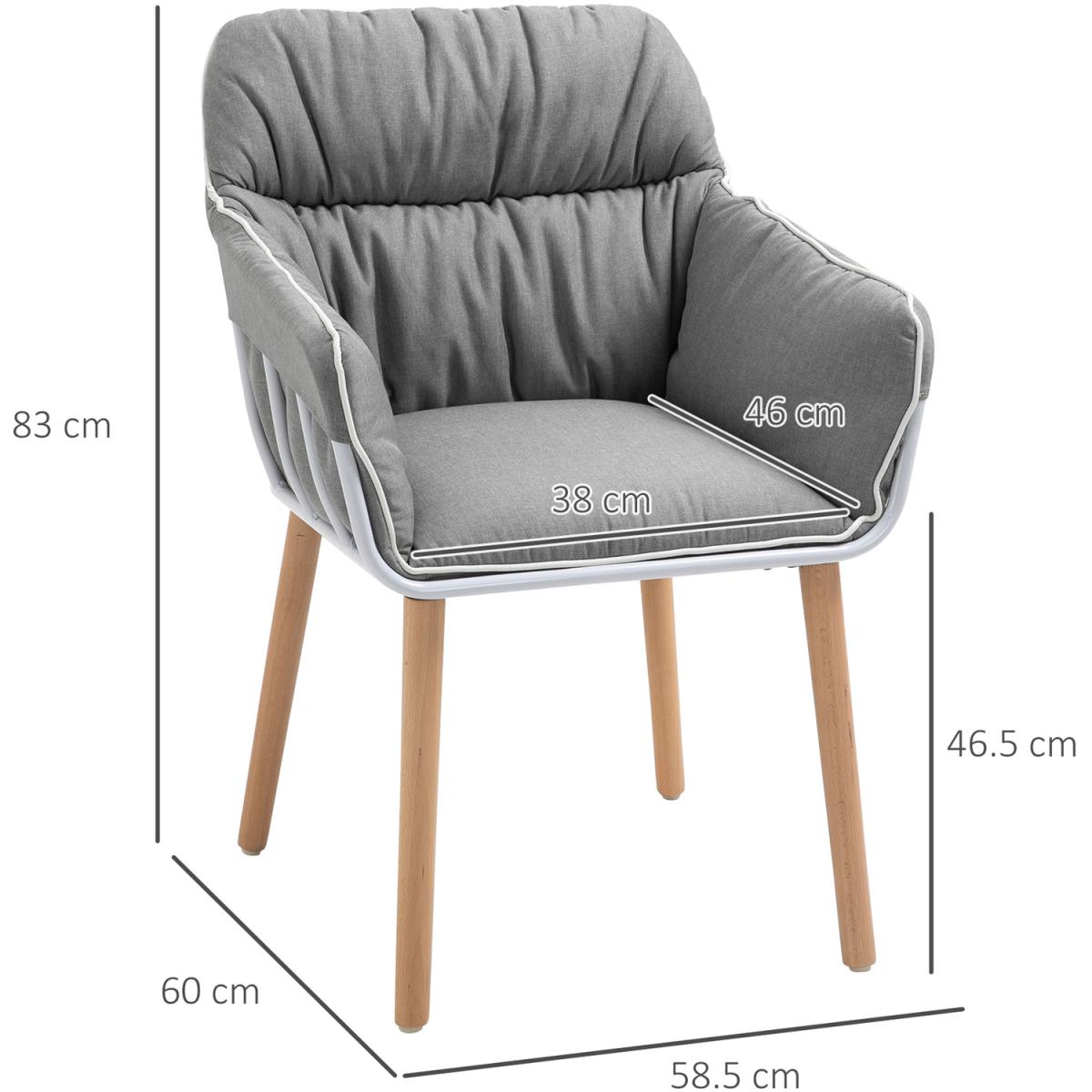 Contrast Piped Accent Chair Modern Home Seat with Wood Legs - Grey and Brown – image 2