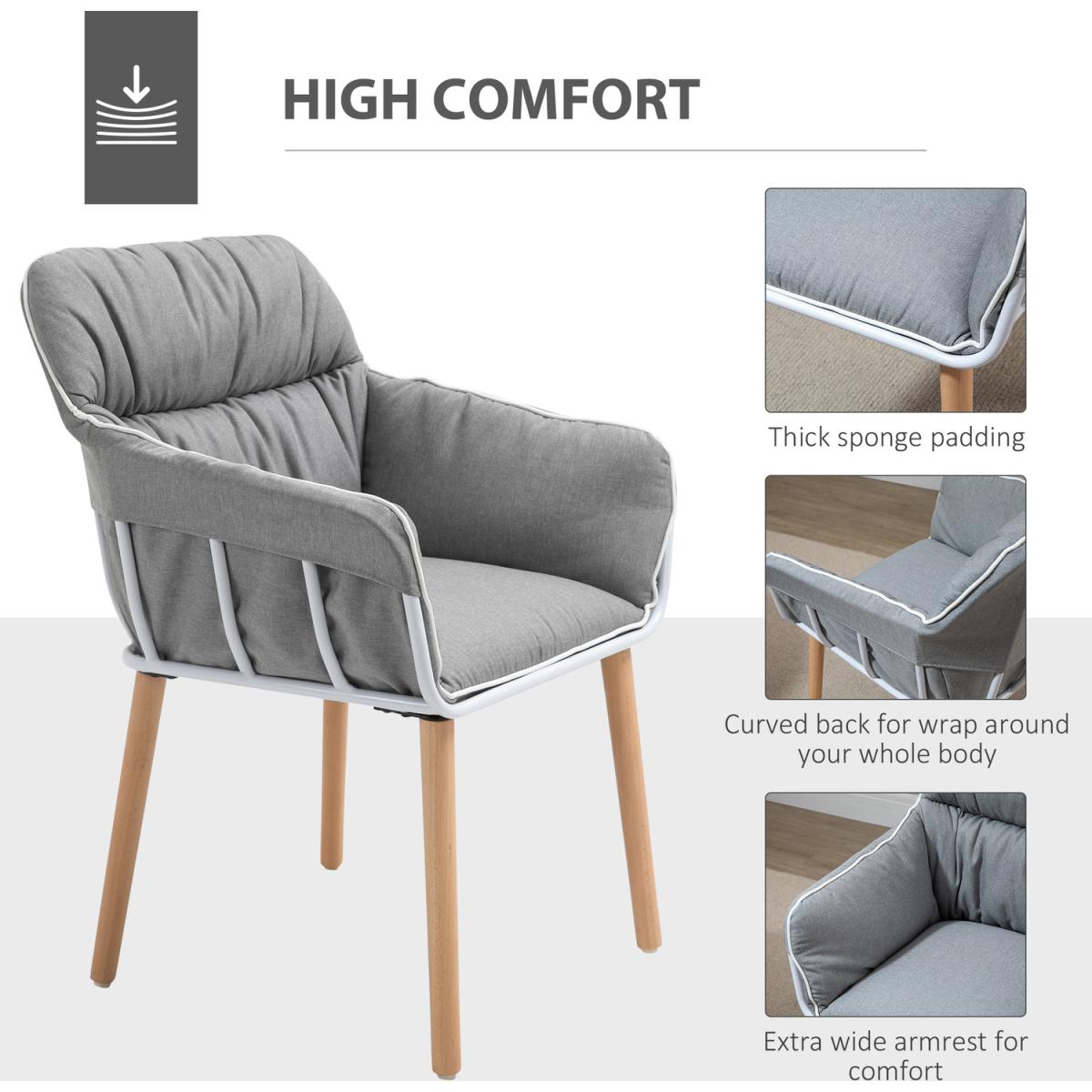 Contrast Piped Accent Chair Modern Home Seat with Wood Legs - Grey and Brown – image 3