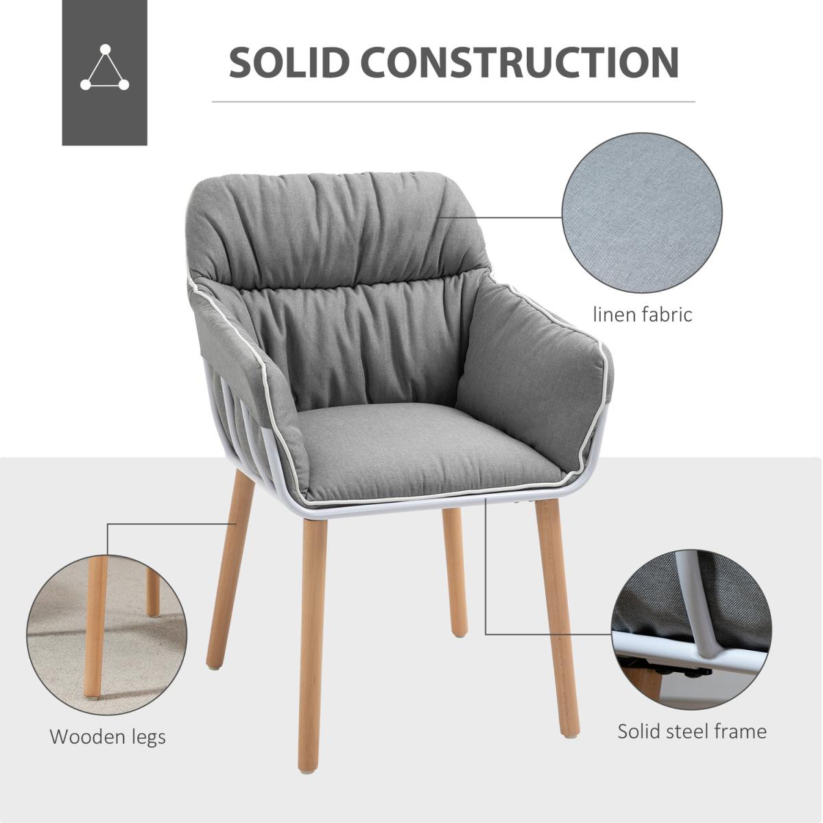 Contrast Piped Accent Chair Modern Home Seat with Wood Legs - Grey and Brown – image 4