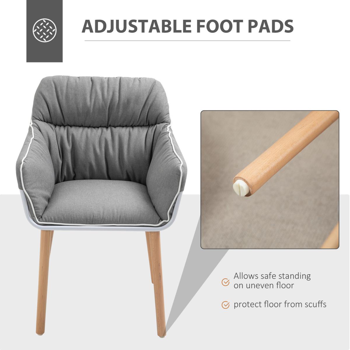 Contrast Piped Accent Chair Modern Home Seat with Wood Legs - Grey and Brown – image 5