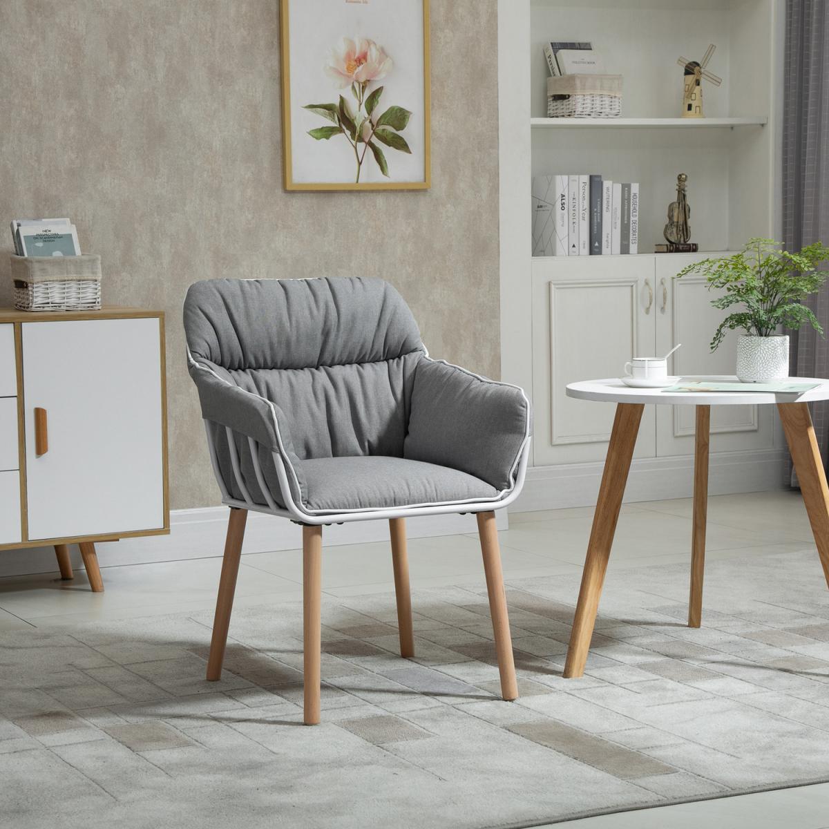 Contrast Piped Accent Chair Modern Home Seat with Wood Legs - Grey and Brown – image 9