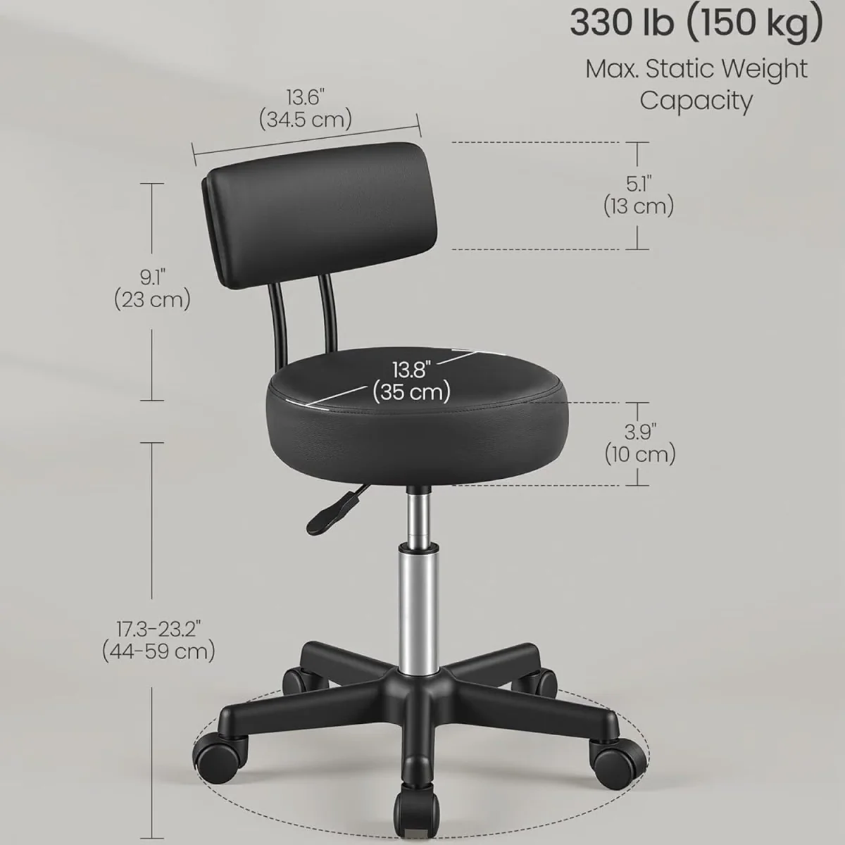 SONGMICS Rolling Stool, PU Leather Swivel Salon Chair - Ink Black – image 3