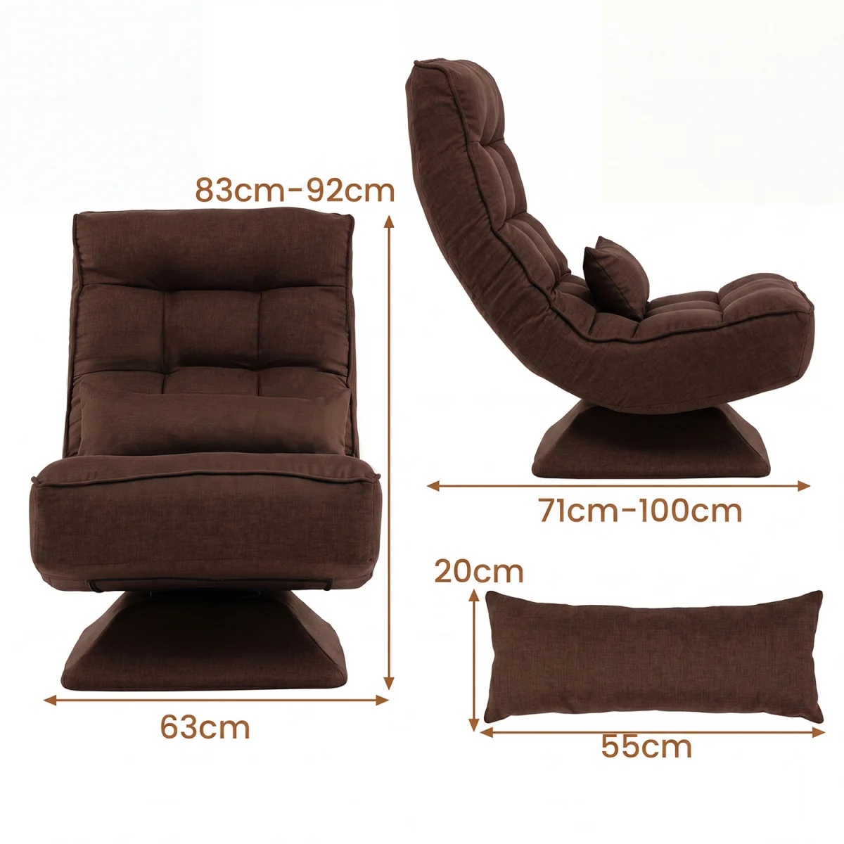 5 Position Adjustable Floor Chair - Brown – image 3