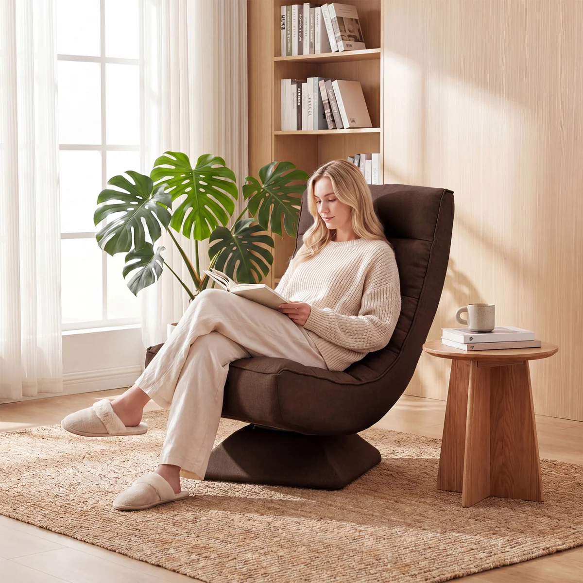 5 Position Adjustable Floor Chair - Brown – image 4