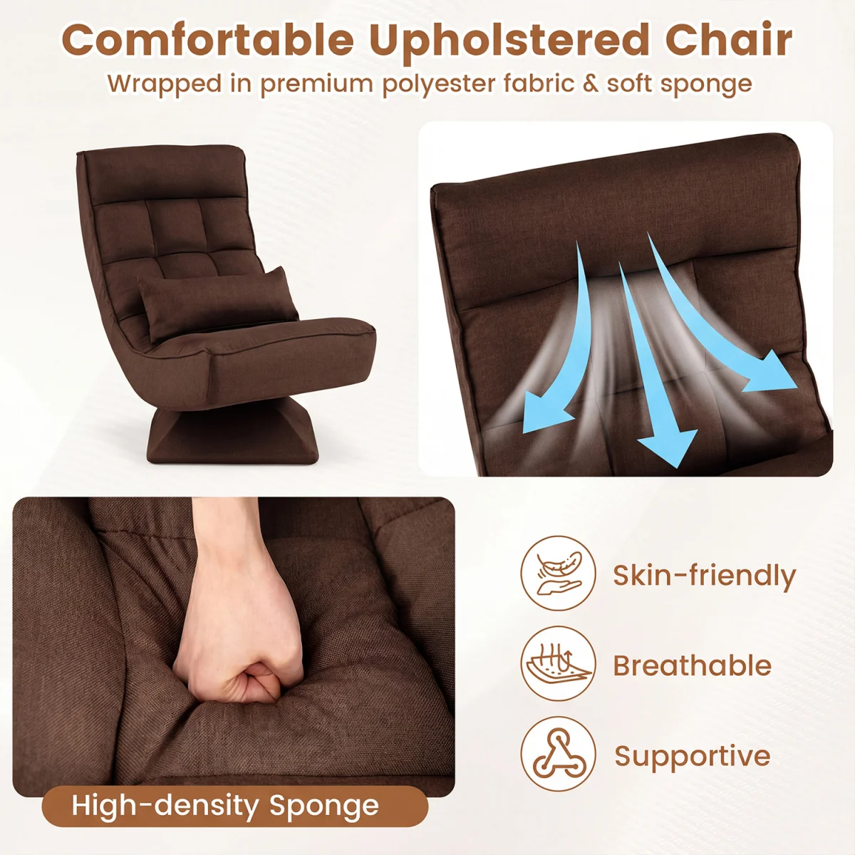 5 Position Adjustable Floor Chair - Brown – image 6