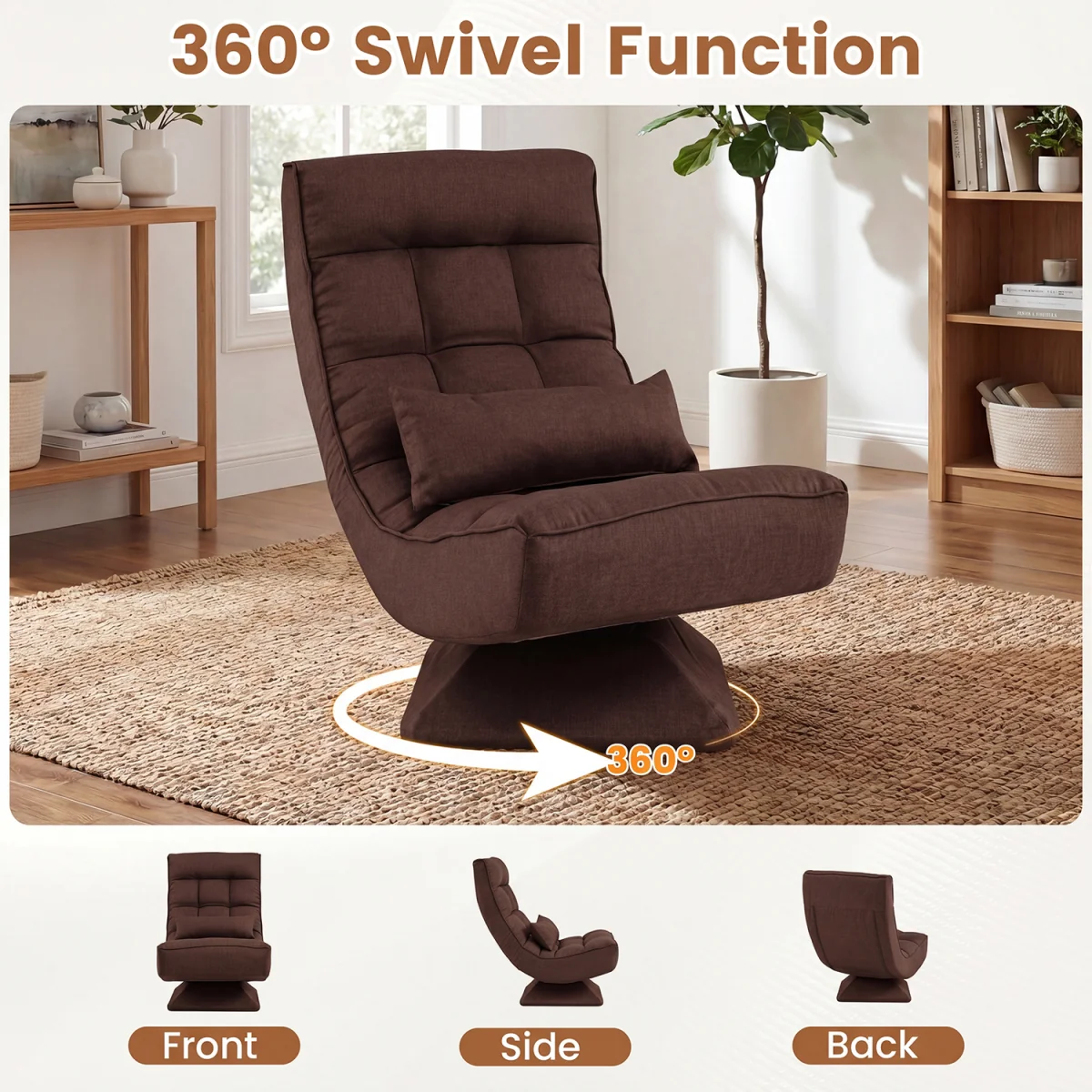 5 Position Adjustable Floor Chair - Brown – image 8