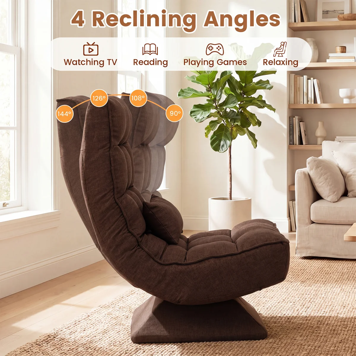 5 Position Adjustable Floor Chair - Brown – image 9