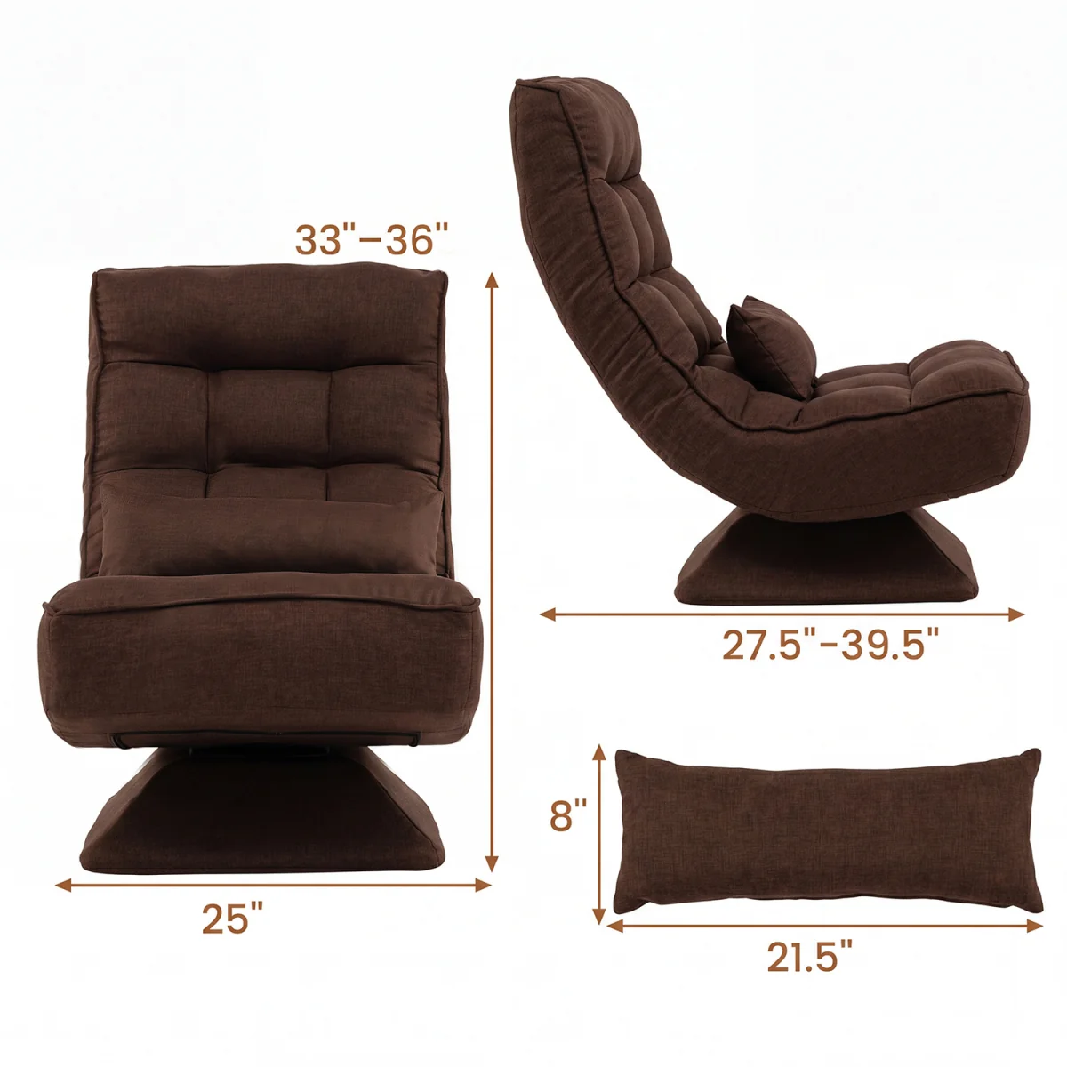 5 Position Adjustable Floor Chair - Brown – image 10
