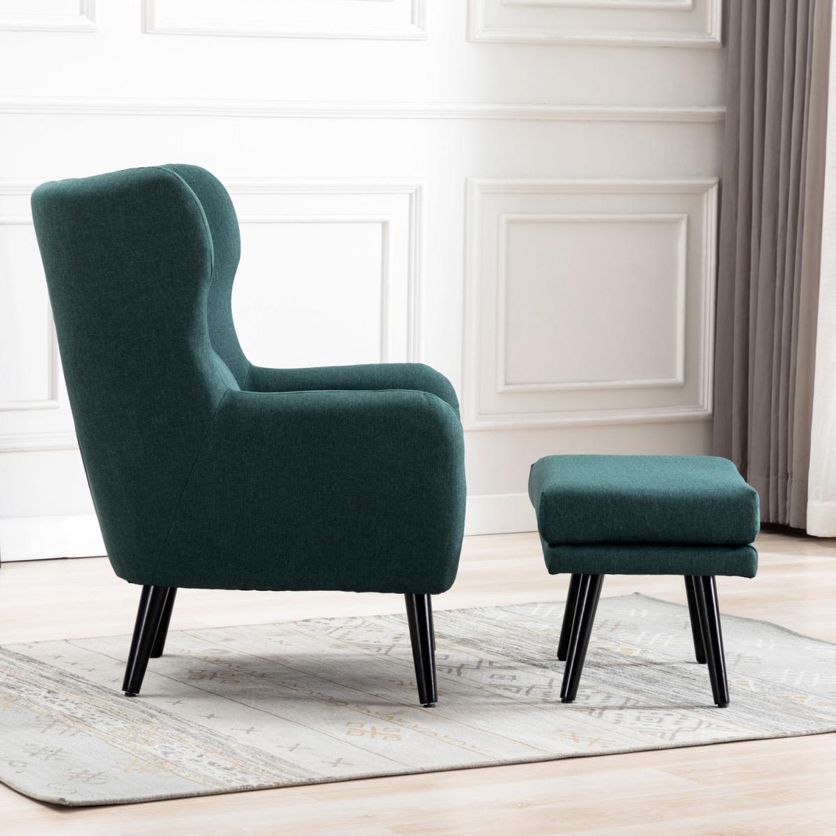 Winslow Wing Back Linen Accent Chair - Green / With Footstool – image 2