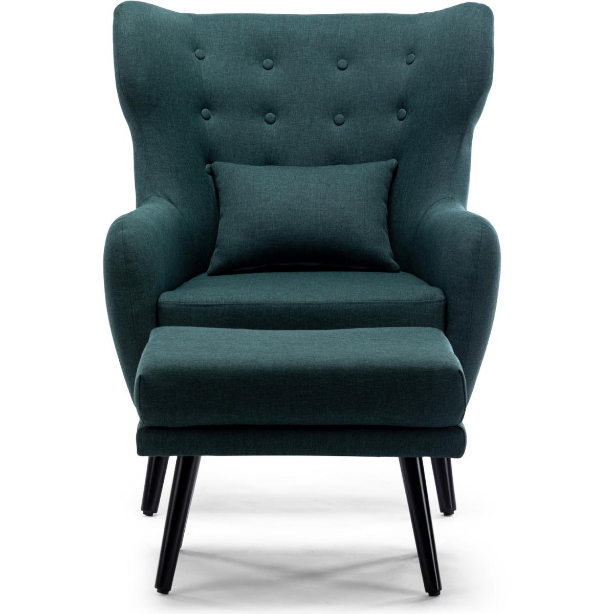 Winslow Wing Back Linen Accent Chair - Green / With Footstool – image 5