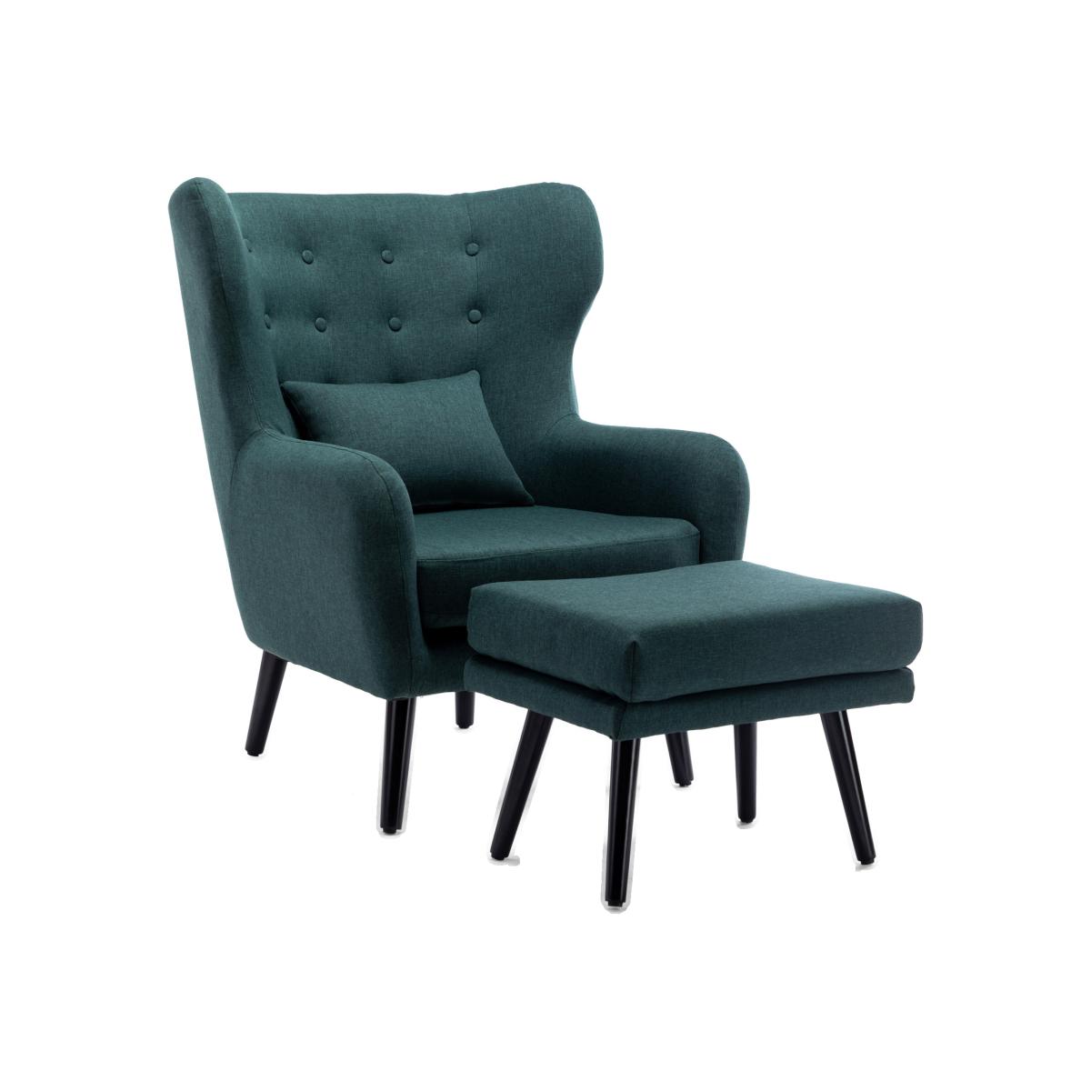 Winslow Wing Back Linen Accent Chair - Green / With Footstool – image 1