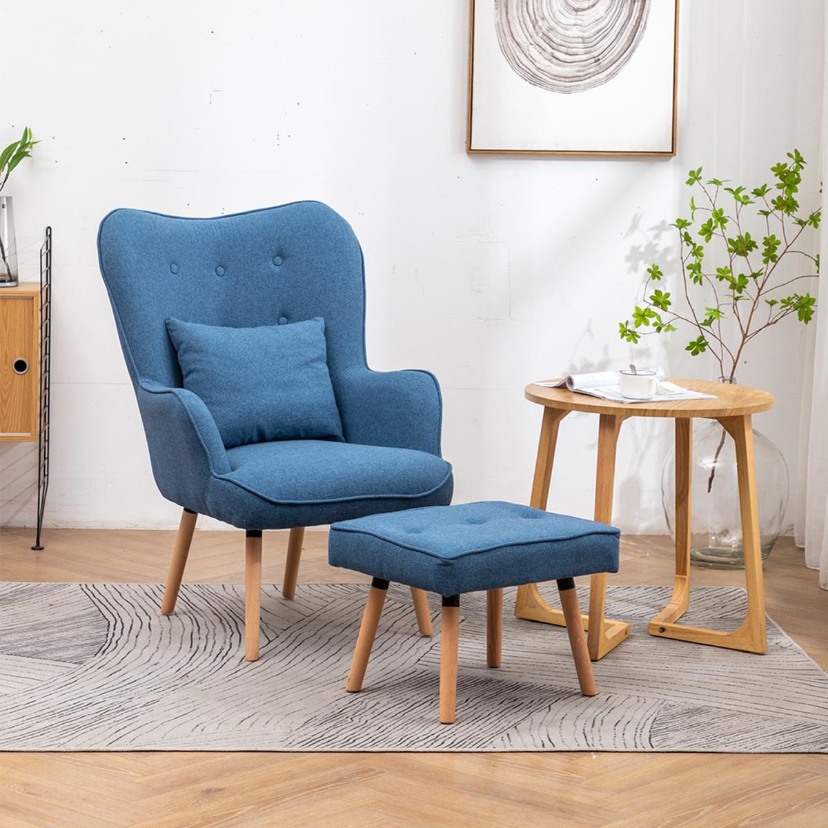 Dinning Accent Chair and Footstool - Blue – image 5