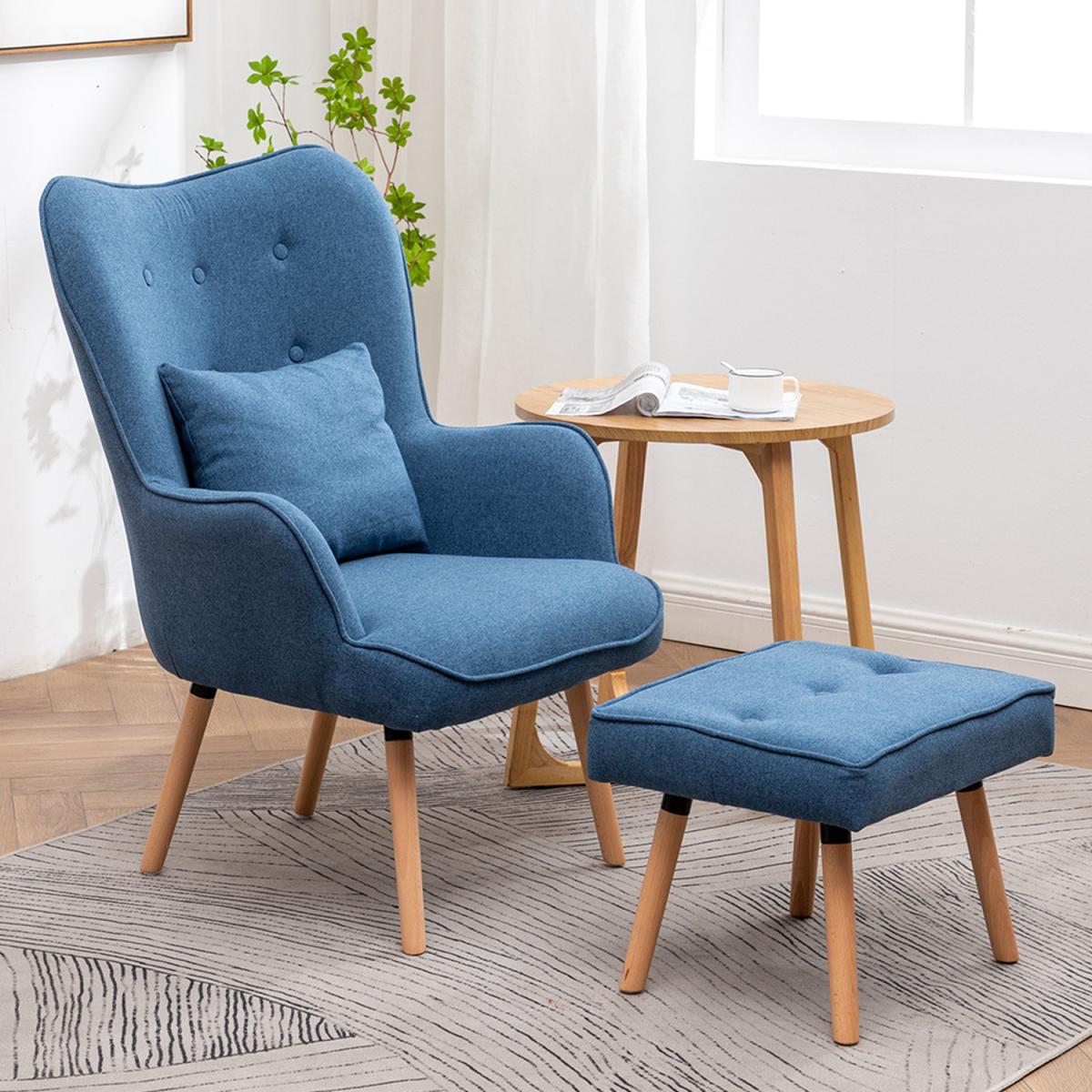 Dinning Accent Chair and Footstool - Blue – image 7
