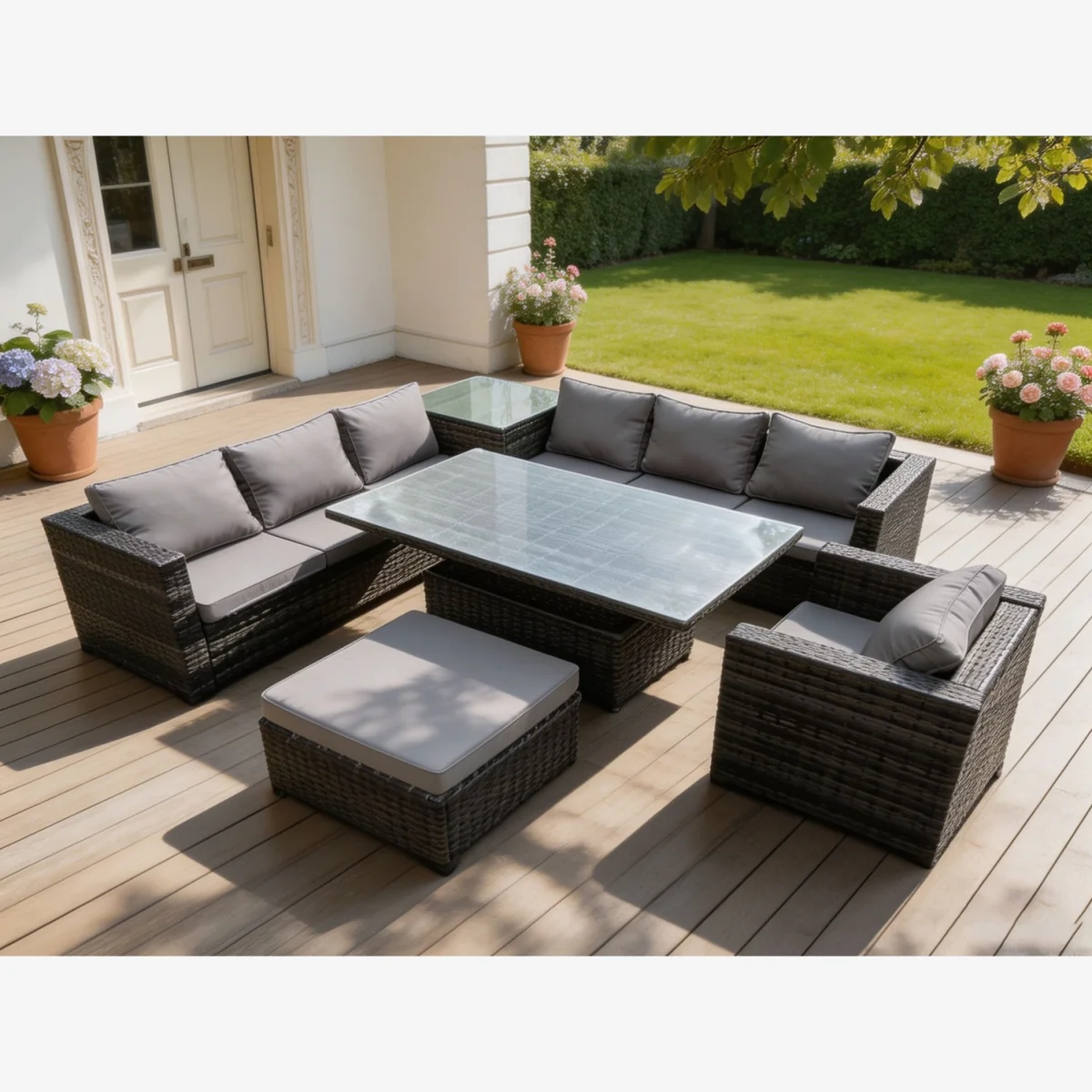 8 Seater PE Rattan Corner Sofa Set Arm Chair Big Footstool - Dark Grey Mixed – image 1