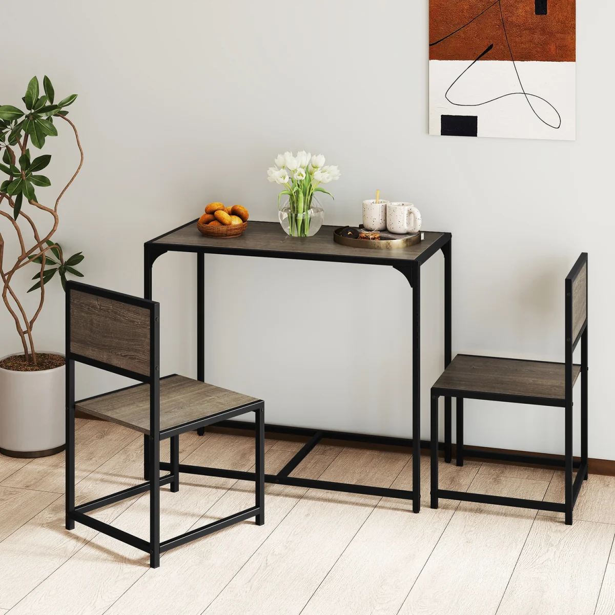 Industrial Rectangular Kitchen Table with 2 Chairs - Grey – image 2