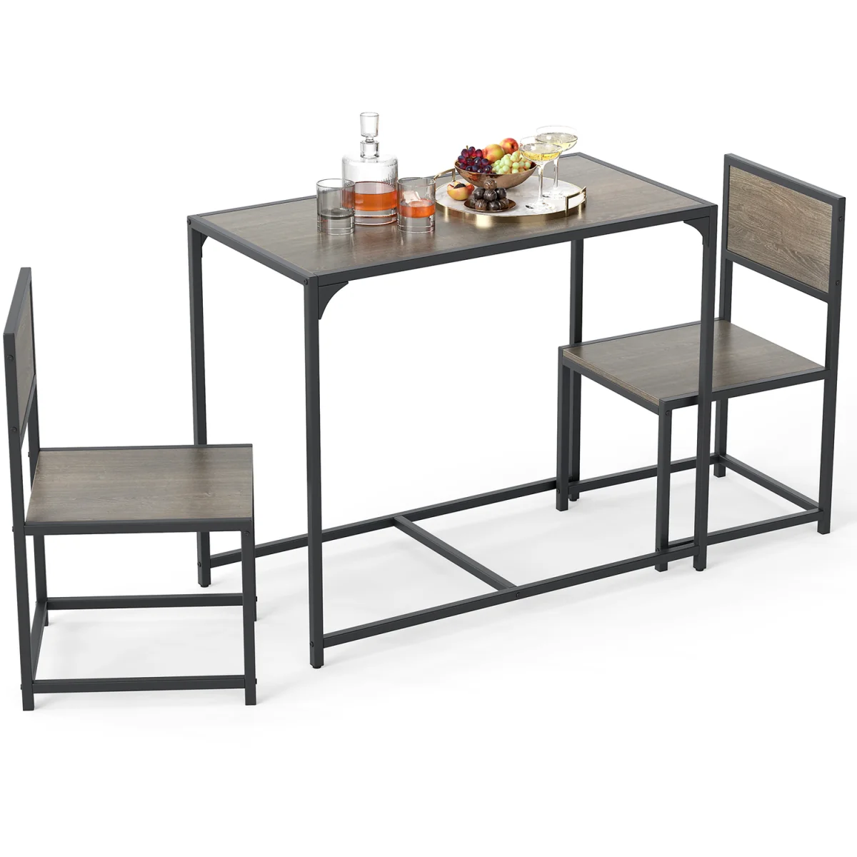 Industrial Rectangular Kitchen Table with 2 Chairs - Grey – image 4