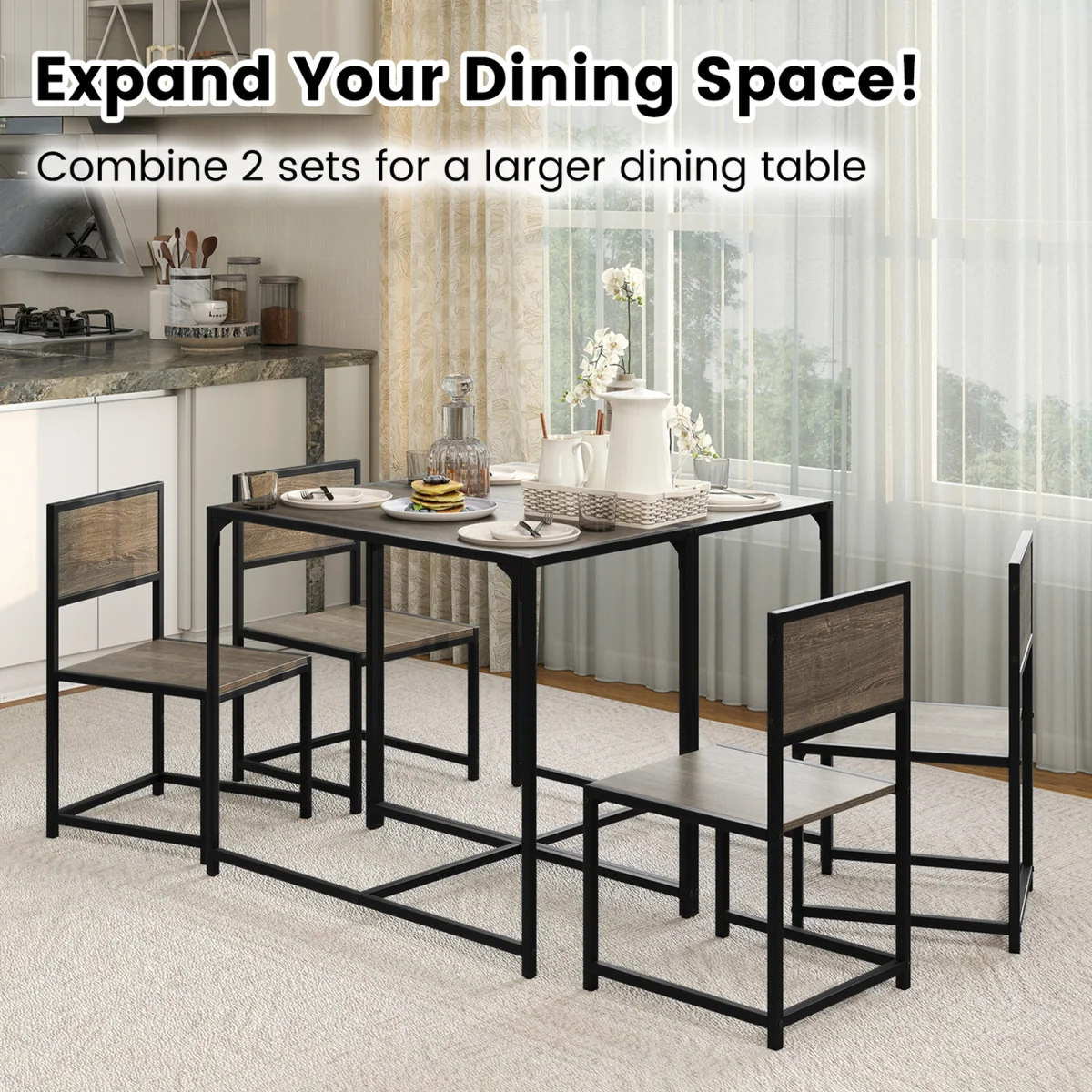Industrial Rectangular Kitchen Table with 2 Chairs - Grey – image 7