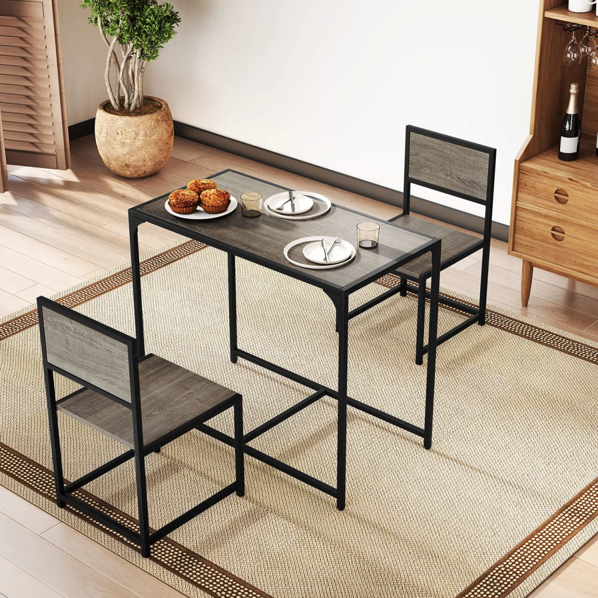 Industrial Rectangular Kitchen Table with 2 Chairs - Grey – image 10