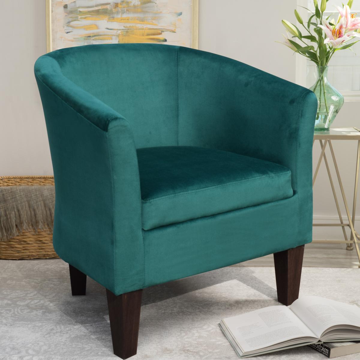 Brushed Velvet Tub Chair in Grey Blue Green or Pink - Green