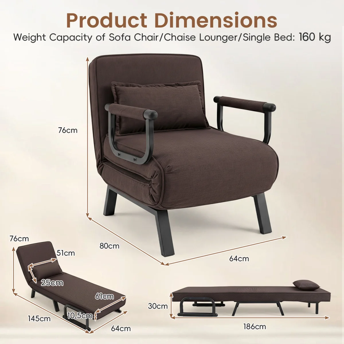 Convertible Sleeper Chair - Brown – image 2