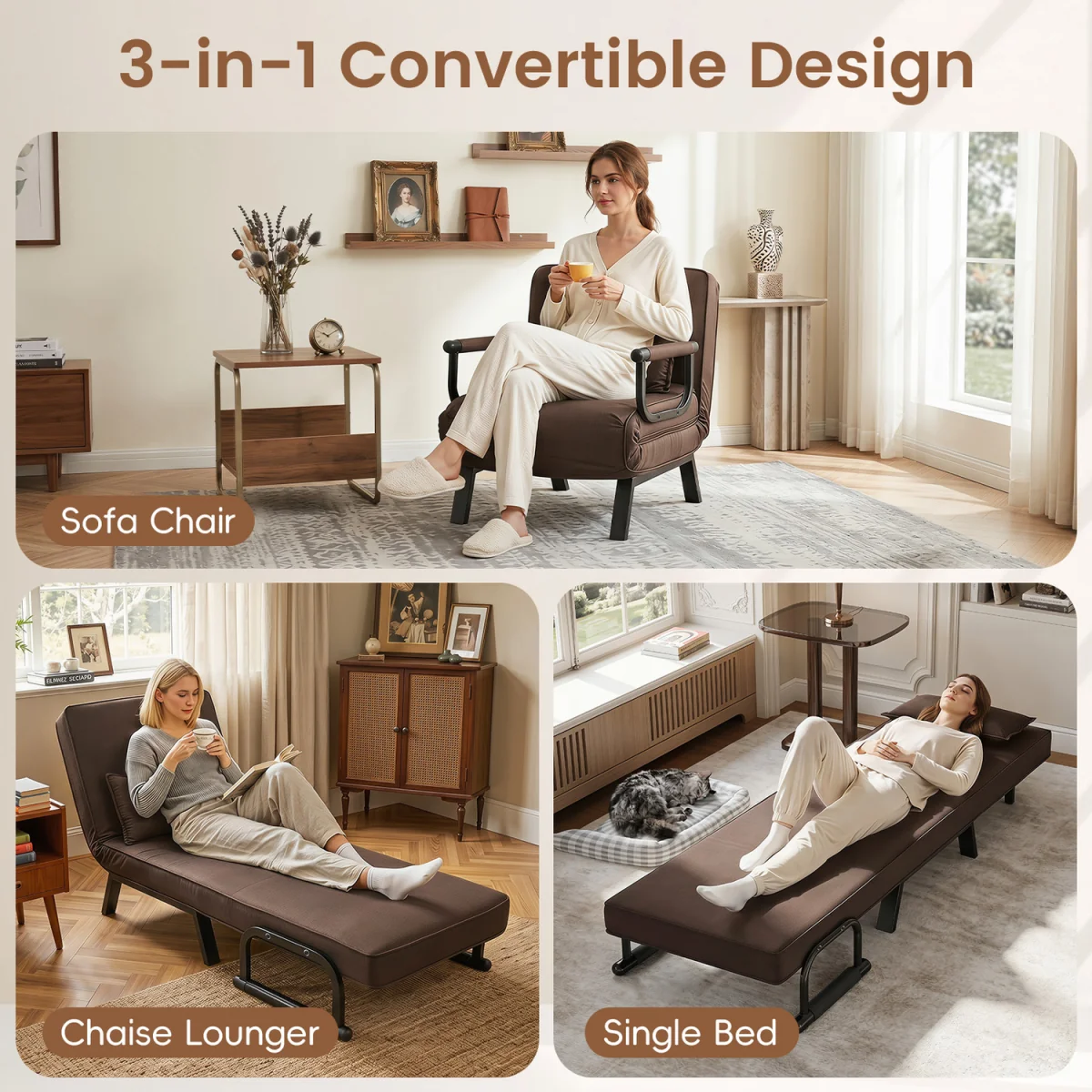 Convertible Sleeper Chair - Brown – image 6