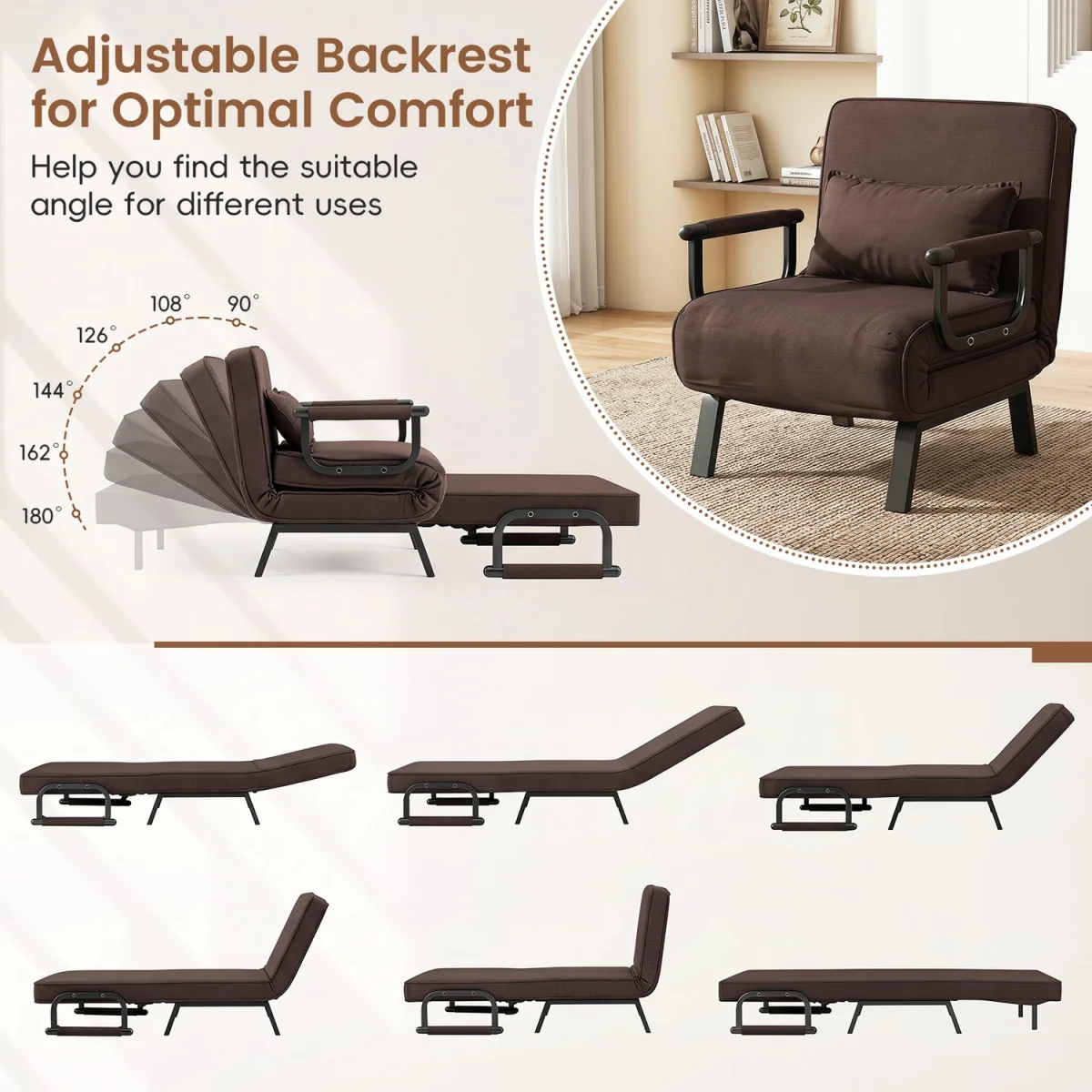 Convertible Sleeper Chair - Brown – image 8