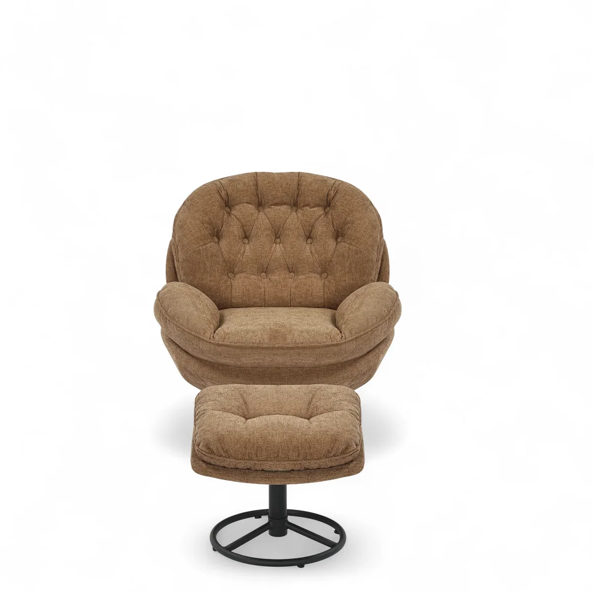 Brown Chenille Fabric Azura Swivel Accent Chair with Footstool - Brown – image 2