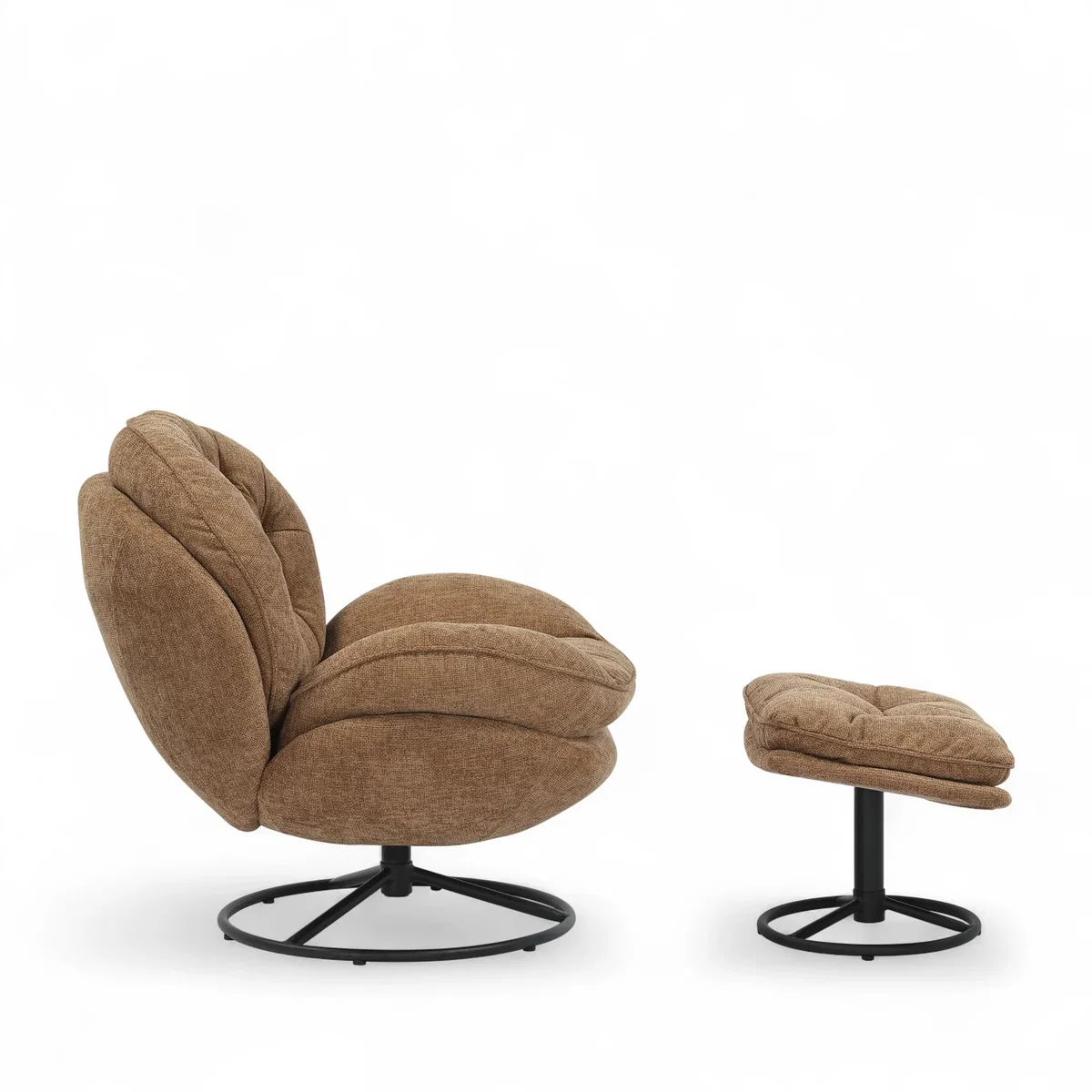 Brown Chenille Fabric Azura Swivel Accent Chair with Footstool - Brown – image 3