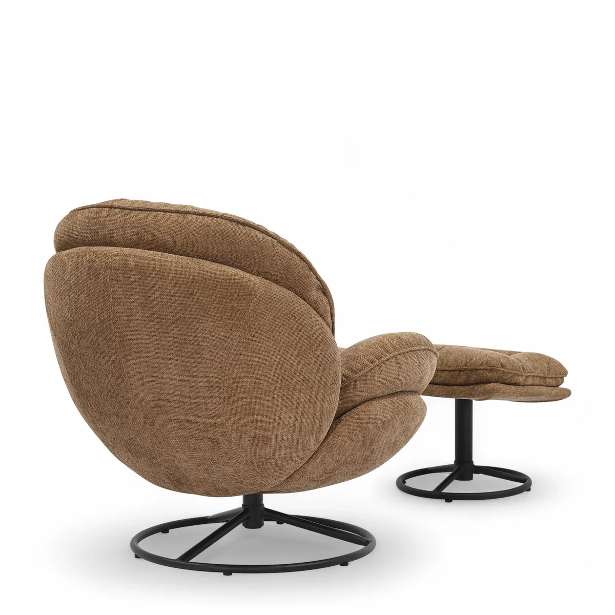 Brown Chenille Fabric Azura Swivel Accent Chair with Footstool - Brown – image 4