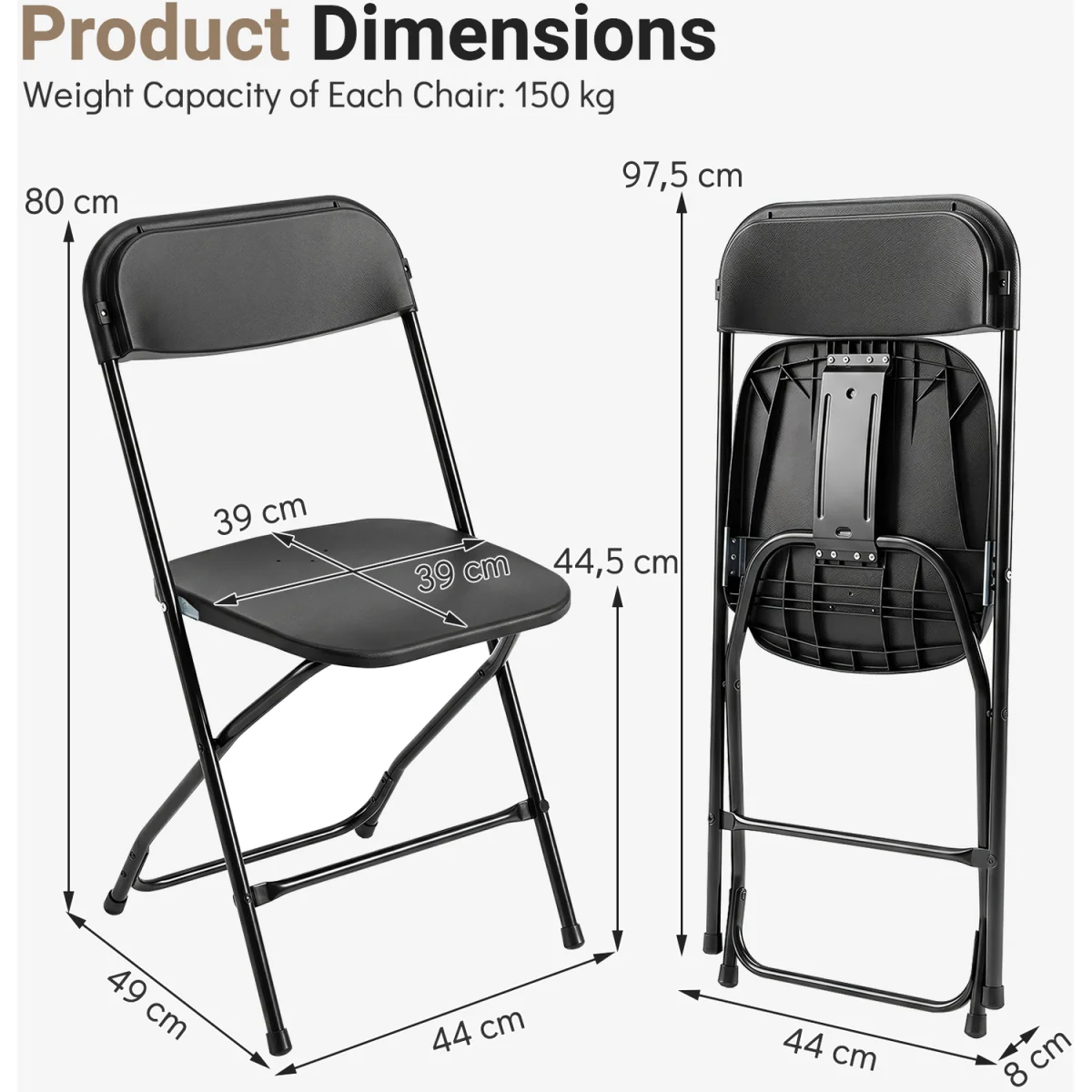 Set of 4 Pack Folding Chairs - Black – image 3
