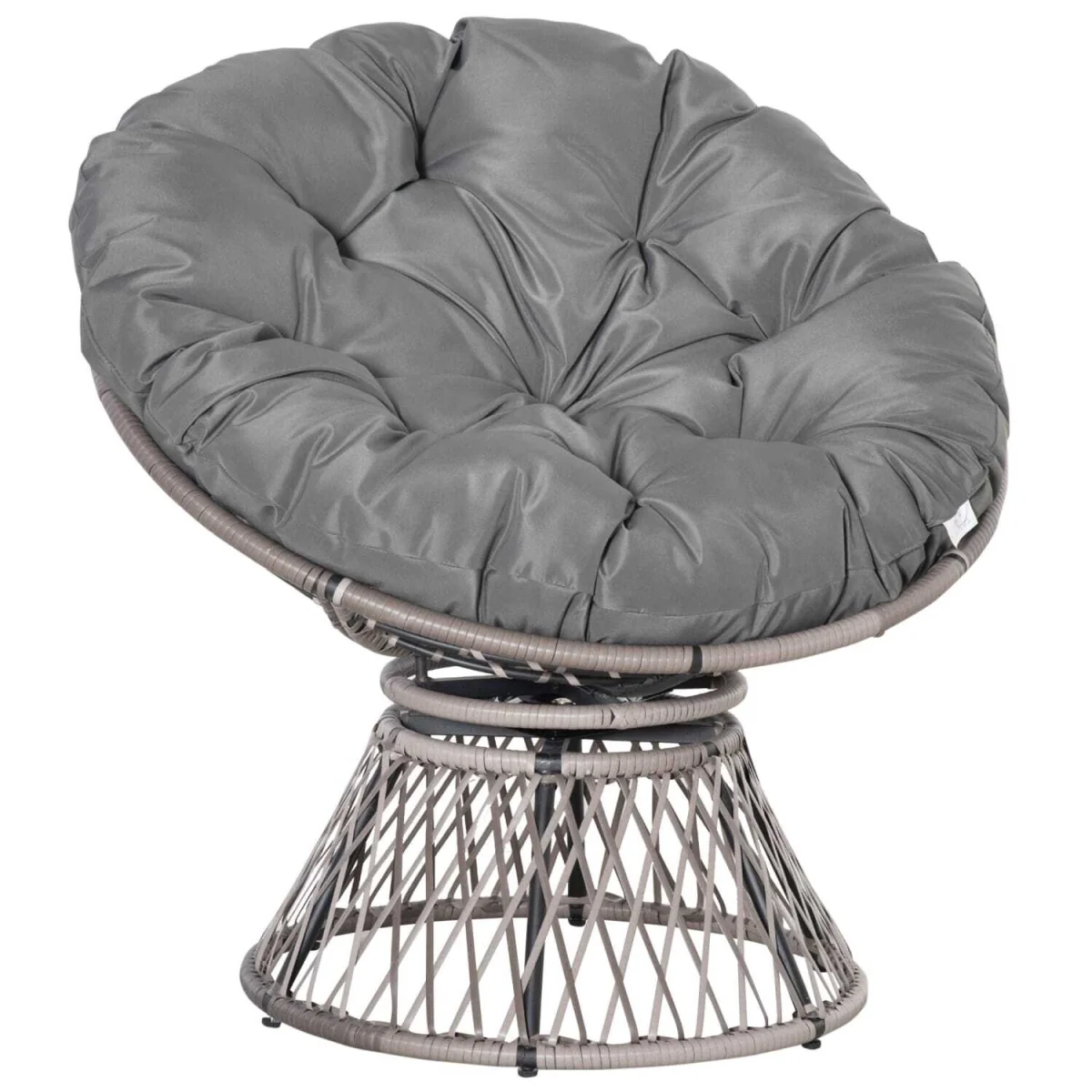Rarare Grey Rattan Swivel Papasan Moon Chair with Oversized Cushion – image 3