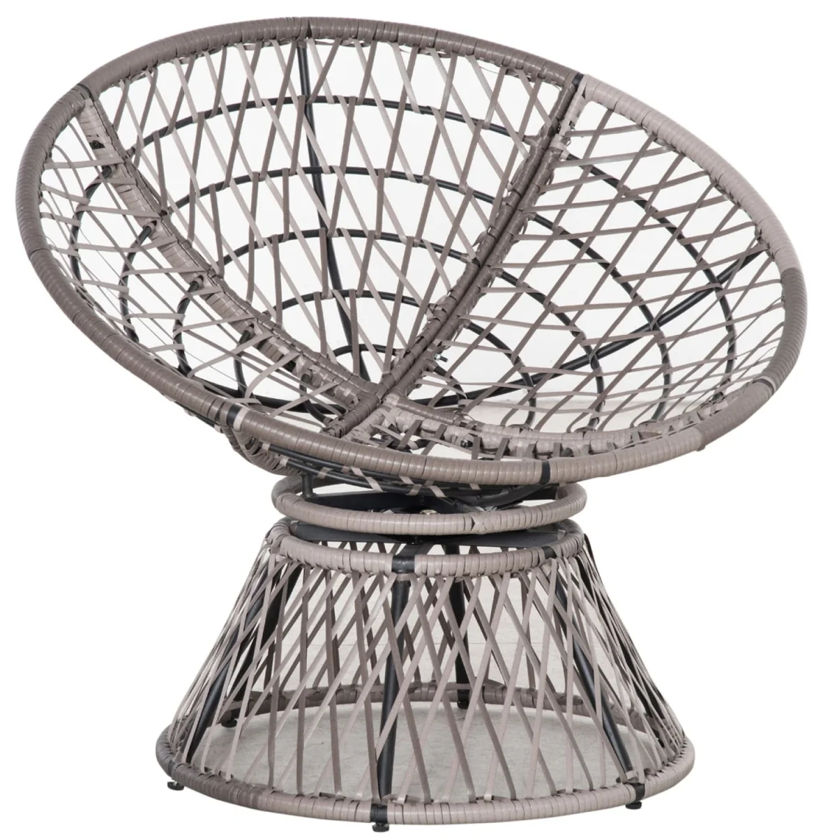 Rarare Grey Rattan Swivel Papasan Moon Chair with Oversized Cushion – image 10