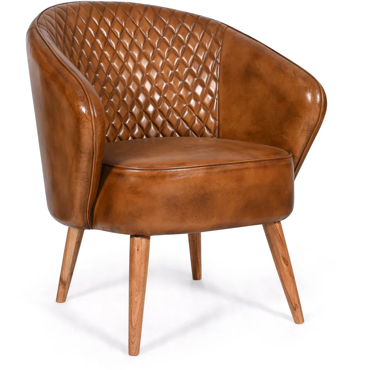 Tan Brown Genuine Real Hide Leather Tub Chair - Brown – image 3