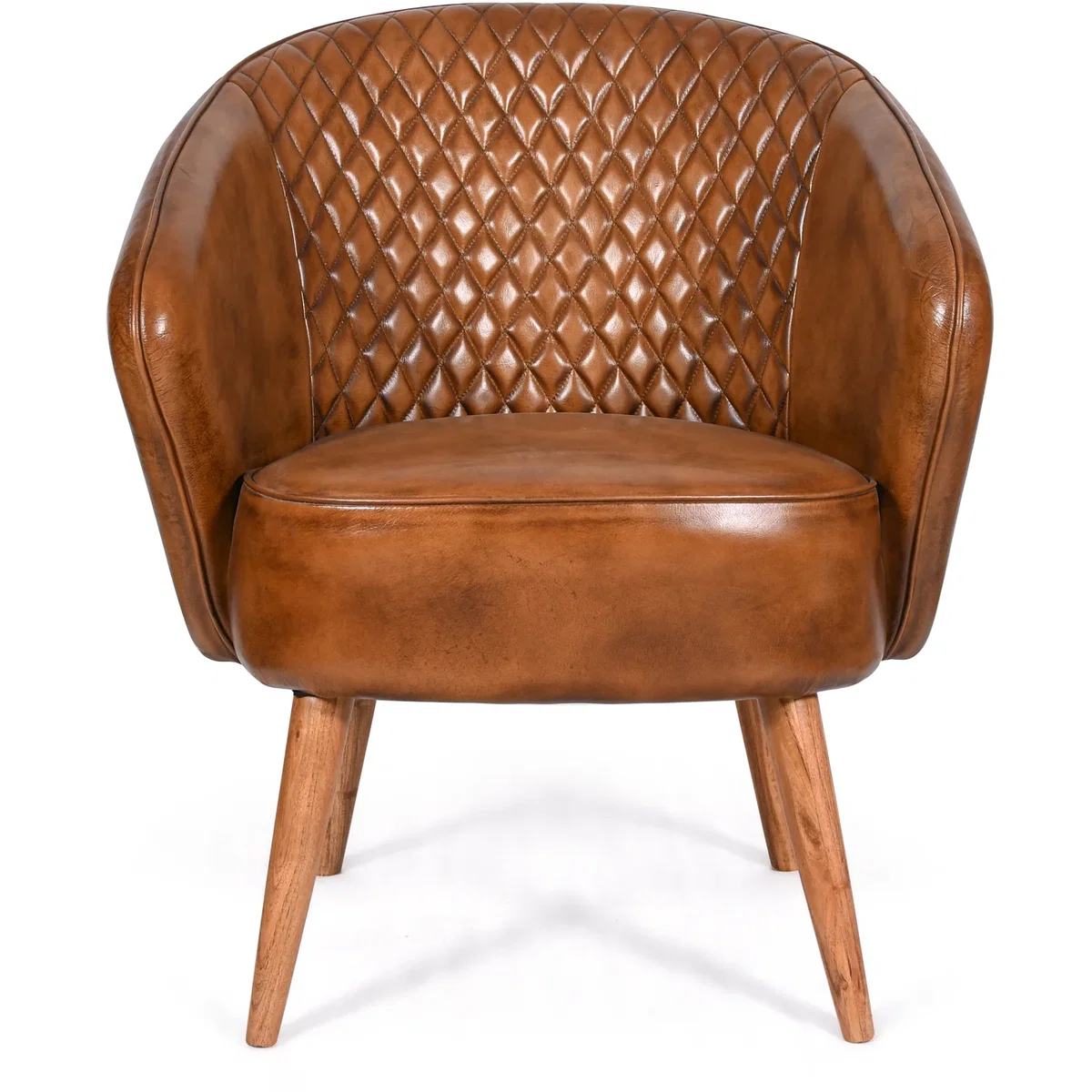 Tan Brown Genuine Real Hide Leather Tub Chair - Brown – image 4