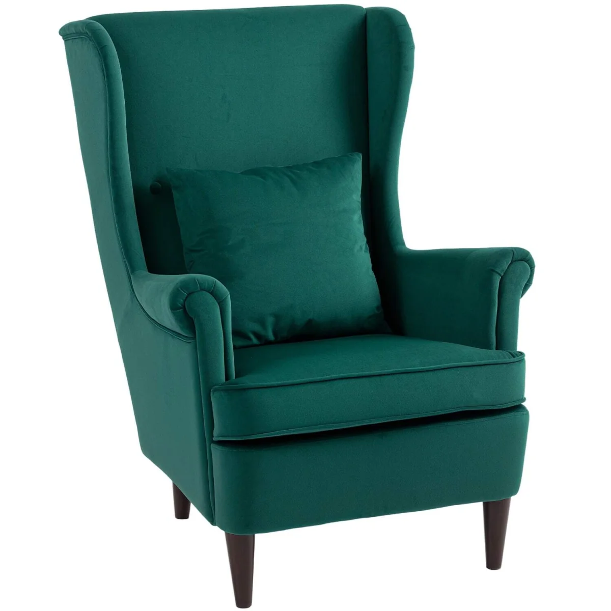 Dark Green Velvet-Feel Wingback Accent Chair with High Back Pillow and Wooden Legs – image 3