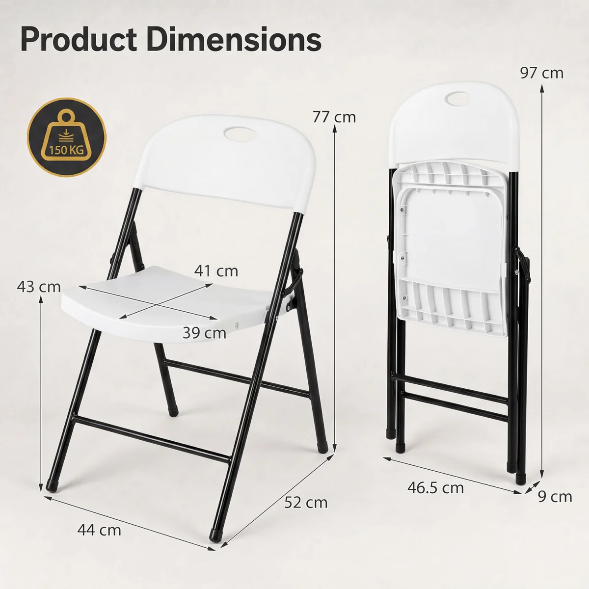 Set of 6 Foldable Plastic Chairs Set - White – image 2