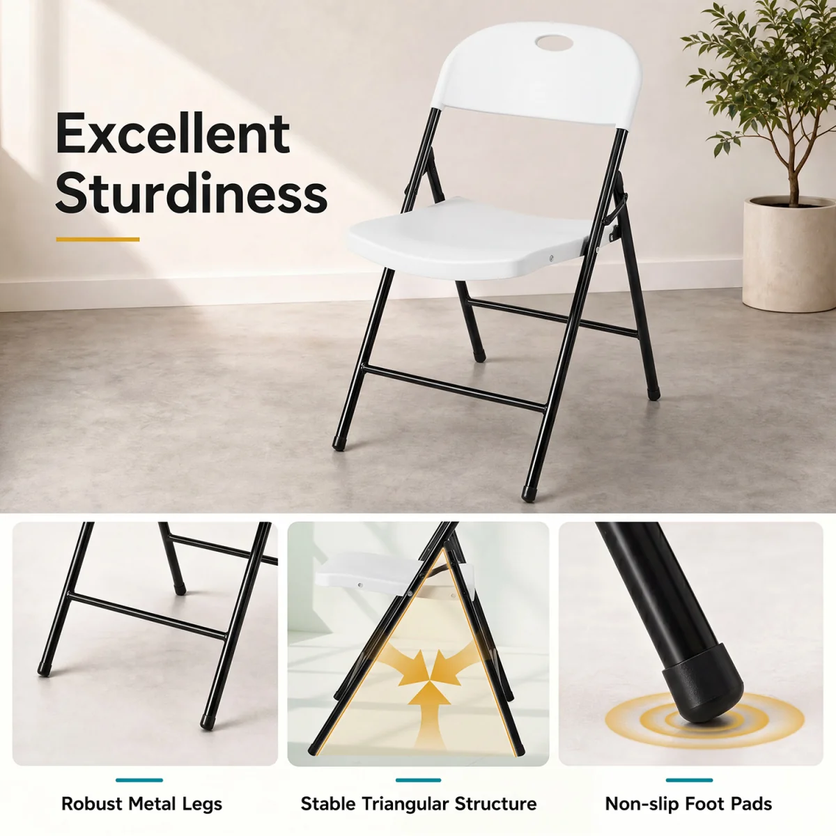 Set of 6 Foldable Plastic Chairs Set - White – image 6