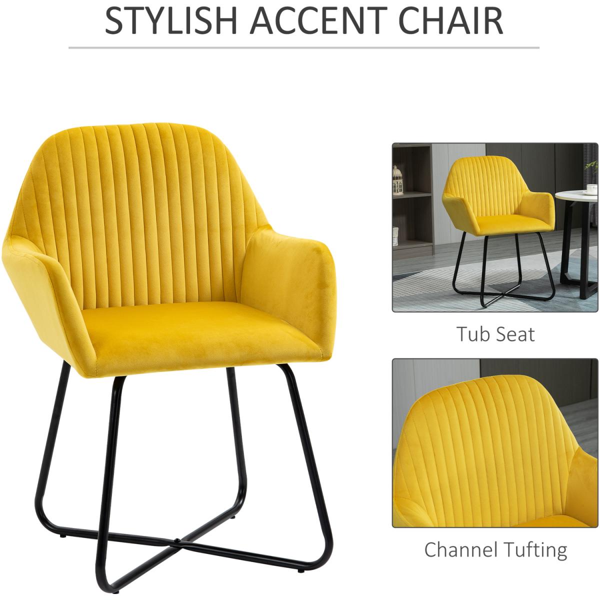 Accent Chair Velvet Upholstered Metal Base - Yellow – image 3