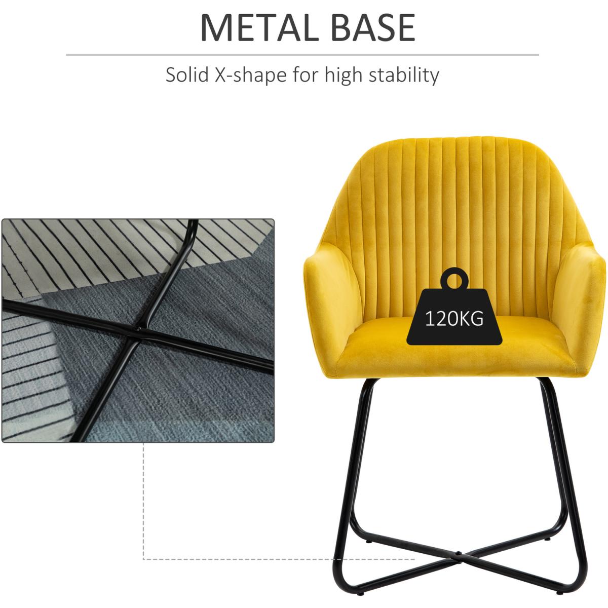 Accent Chair Velvet Upholstered Metal Base - Yellow – image 4