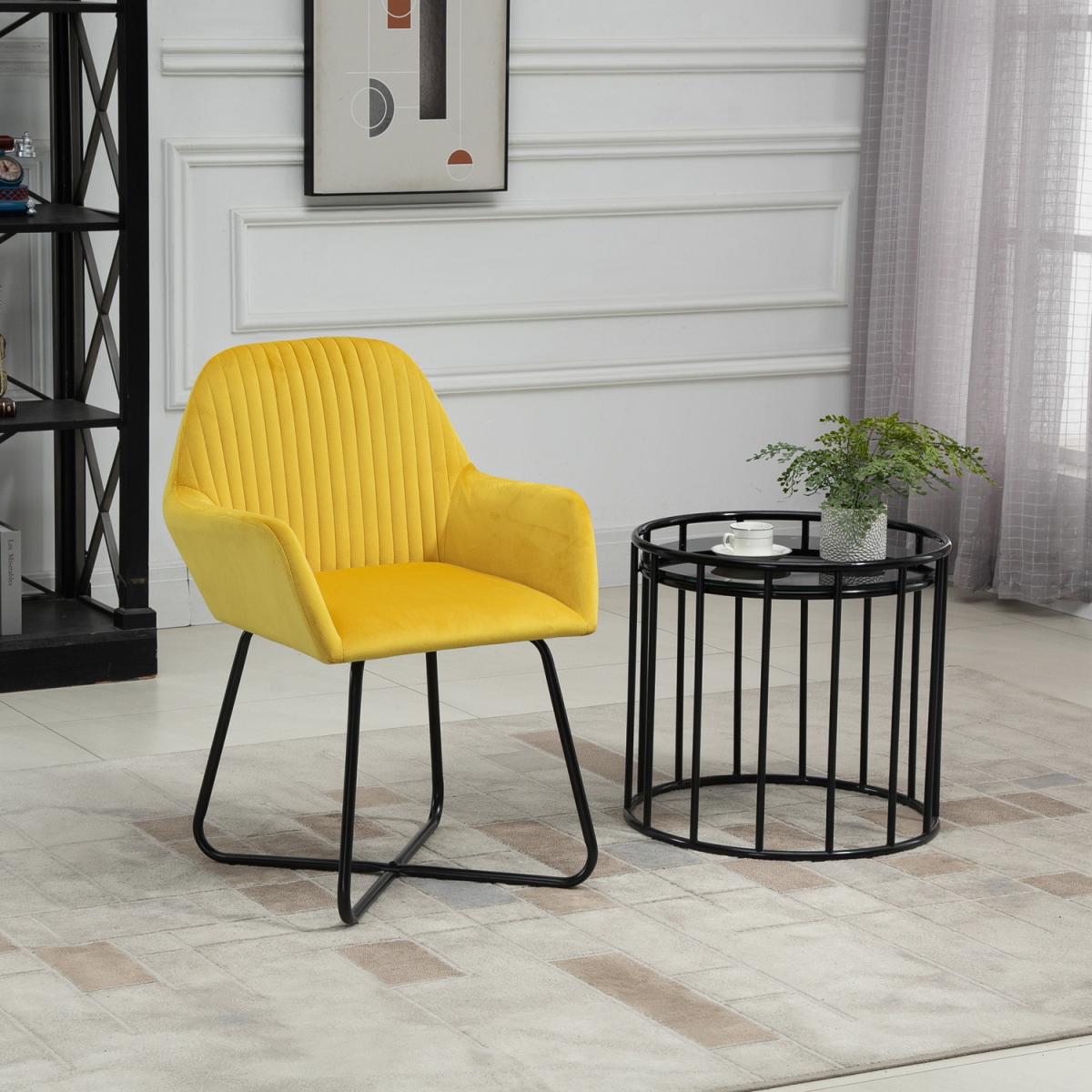 Accent Chair Velvet Upholstered Metal Base - Yellow – image 1