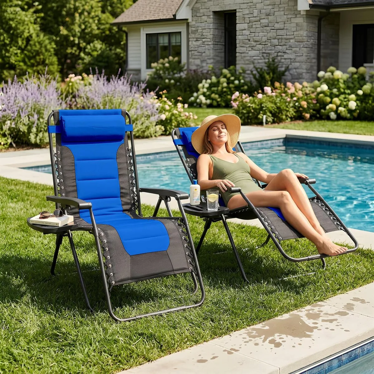 2 Piece Padded Zero Gravity Chair Set - Navy – image 1